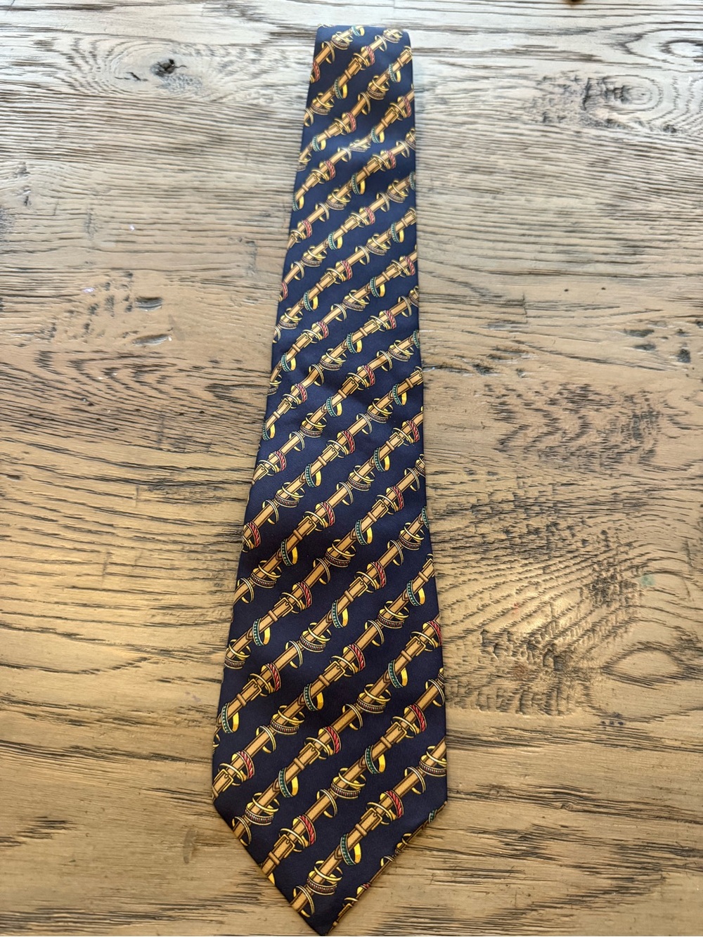 Fendi Navy Silk Tie with Gold Buckle Pattern - Picture 3 of 3